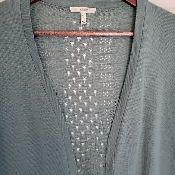 Maurices Size XL Open Cardigan Light Green Pointelle Stitch Detail Back Long Slv - Picture 4 of 12